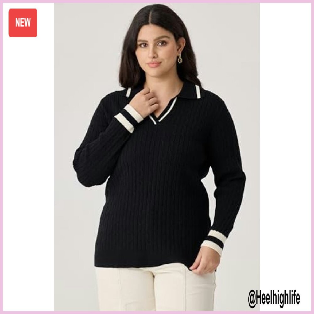 Plus Size Long Sleeve Pullover V-Neck Sweater Sof… - image 4